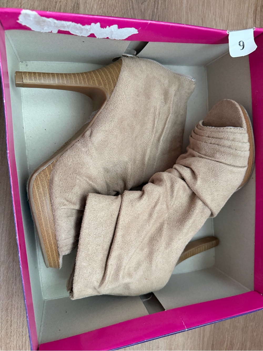 FIONI Clothing Taupe Suede Peep-Toe Slouch Booties